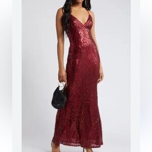 LULUS NWT Red Ever So Elegant‎ Sequin Sheath Gown Dress XL